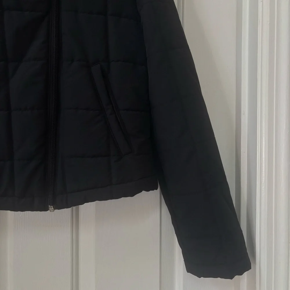 Black Quilted Lightweight Puffer Jacket with Removable Faux Fur Collar Size 8